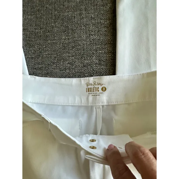 Lilly Pulitzer Cameron Luxletic White Stretch Pants Womens 8 Gold Button GolfEUC - Image 4