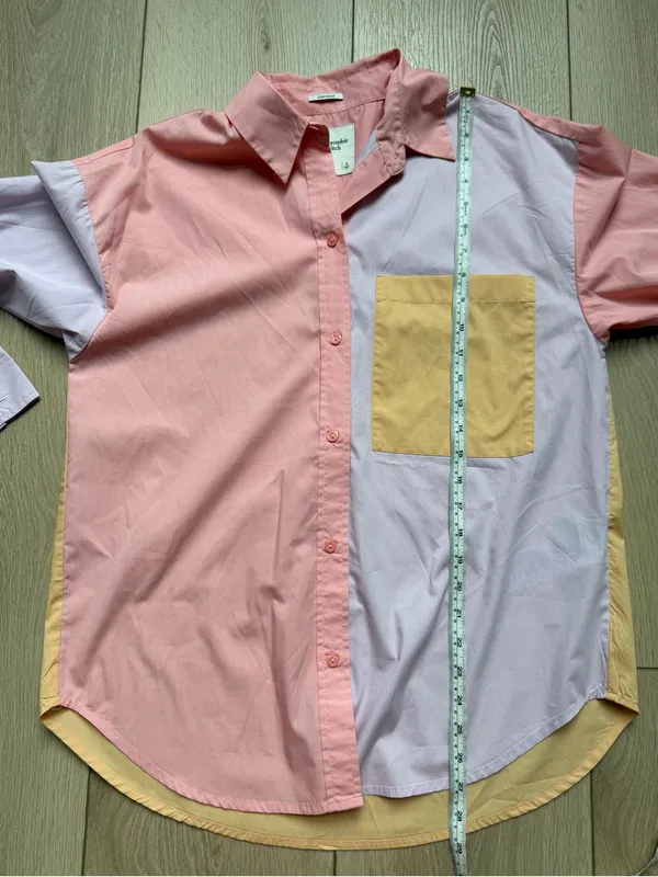 Abercrombie & Fitch Oversized Poplin Pastel Colorblock Button Up Shirt Small - Image 13