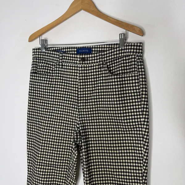 Talbots High-Waist Straight Leg Corduroy Pants Size 12P Black Gingham - Image 5