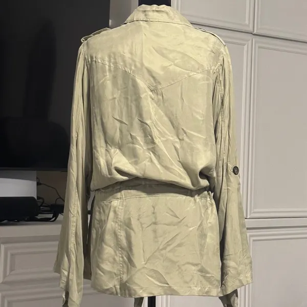 PNLP Sage Green Double Breasted Tie Waist Roll‎ Tab Sleeve Trench Lightweight - Image 6