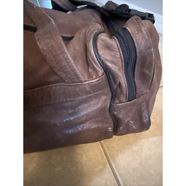 Vintage Eagle Creek Brown Leather Duffle Bag Travel Carry On Weekender 22" - Image 12