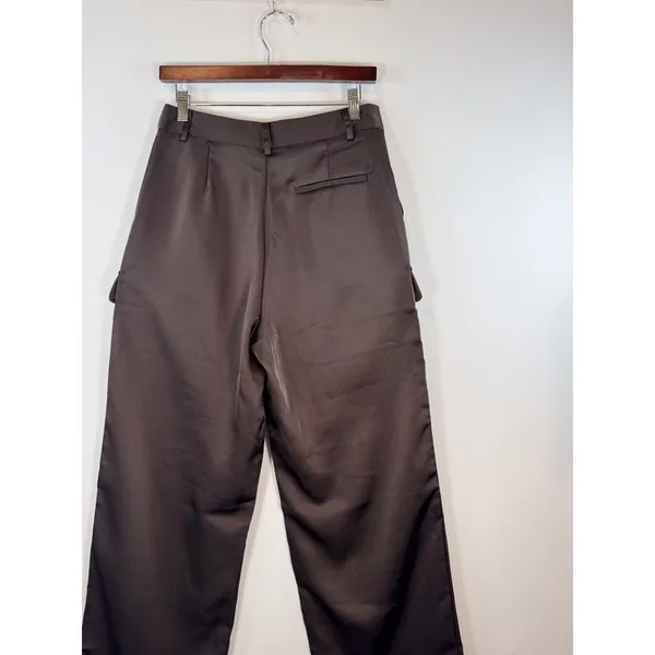 The Noli Shop Womens Pants Brown Milan Satin Cargo Relaxed Full Length Trouser 8 - Image 9