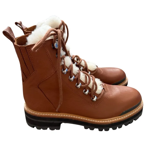 Marc‎ Fisher LTD Cognac Brown Leather Shearling Combat Winter Boots Size 6M NEW - Image 4