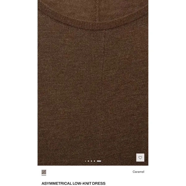 MANGO Asymmetrical Low-Knit‎ Dress Caramel Brown Long Sleeve Maxi XL - Image 5
