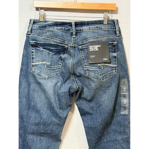 Silver Jeans Co Boyfriend Mid Rise Slim Leg Jeans Blue Medium Wash W30 L29 NEW - Image 3