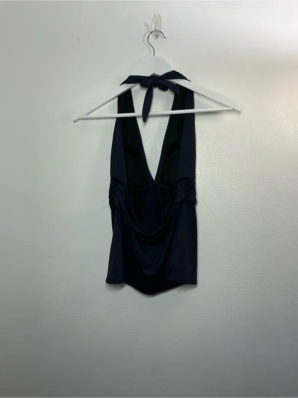 Lauren Ralph Lauren Navy Blue Halter Deep V Tankini Swim Top Size 8 - Image 2