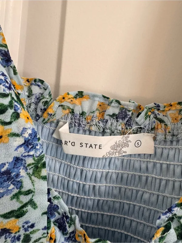 Altar'd State Light Blue Floral Smocked Tie-Shoulder Mini Dress - Image 2