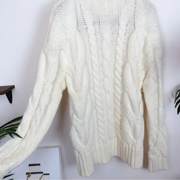 Charlie Holiday Pullover Casual Cream Cable Knit Sweater Size 4 - Image 7