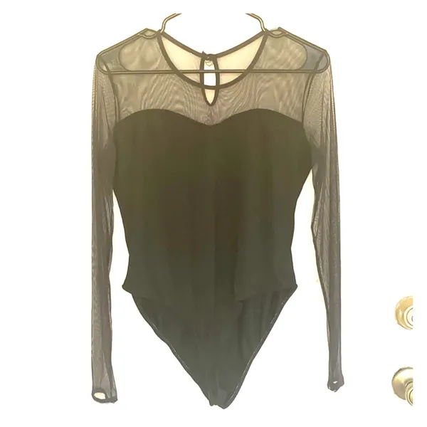 Black sheer vintage 80s size medium bodysuit Velcro bottom - Image 5