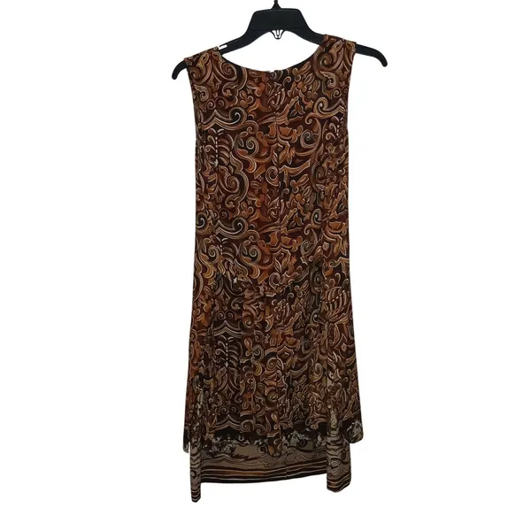 Vintage Brown Paisley Shift Dress Sheer Overlay Sleeveless Lagenlook Boho Midi - Image 3