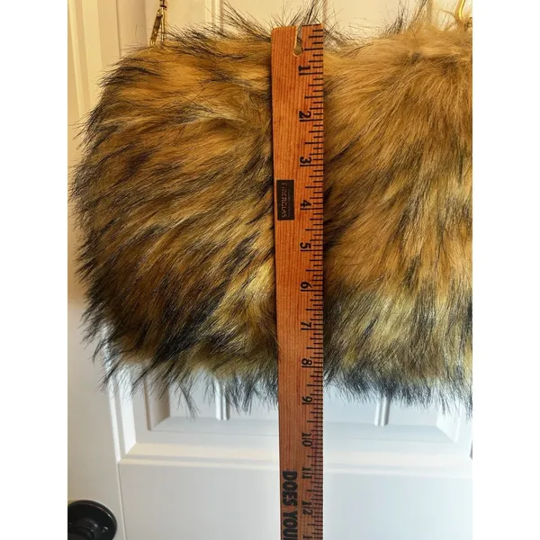 Faux Fur Shoulder Crossbody Bag Brown Gold Chain Cozy Winter Plush Handbag Purse - Image 6