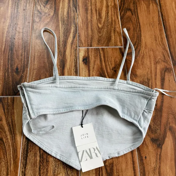Zara NWT Light Denim Chambray Crop Top Size M - Image 8