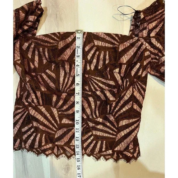 Anthropologie NWT Women XS Brown Metallic Geometric Print Blouse Glam Party Chic - Image 11