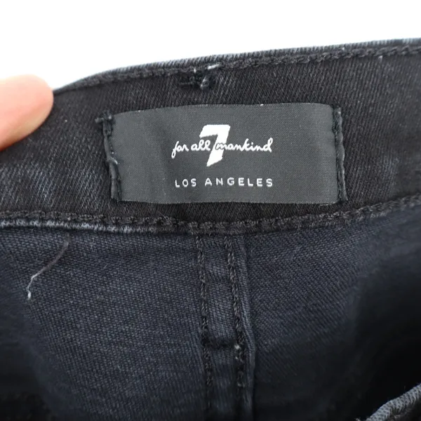 7 For All Mankind Black High Rise Flare Jeans Raw Hem Size 23 - Image 3