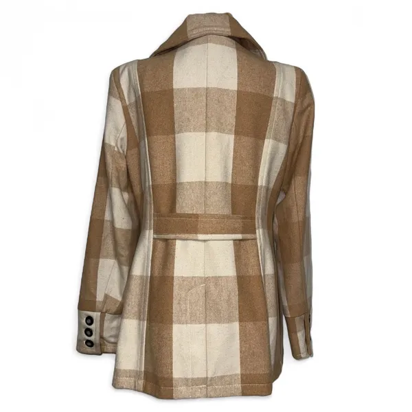 Bob Timberlake Plaid Wool Blend Pea Coat Women's Medium‎ Tan Beige Jacket - Image 5