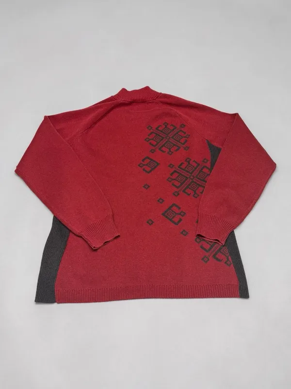 Woolrich Women's Red Geometric‎ Pattern Mock Neck Pullover Sweater - M - Image 2