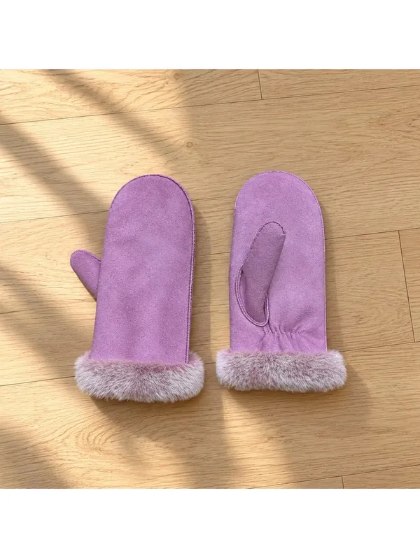 Fownes Pink Suede Faux Fur Scarf & Mittens Set Womens Winter Gloves NWOT - Image 2