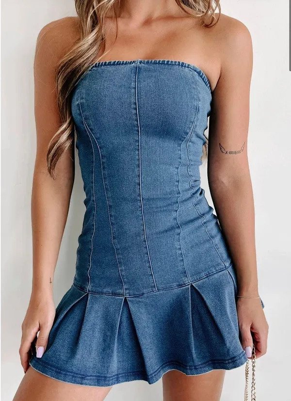 Strapless Denim Dress Blue - Image 2