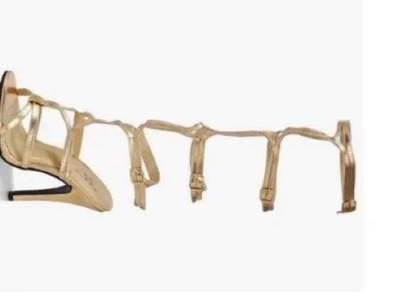 Ellie Gold Strappy Gladiator High Heel Sandals with Ankle Wrap - Image 7