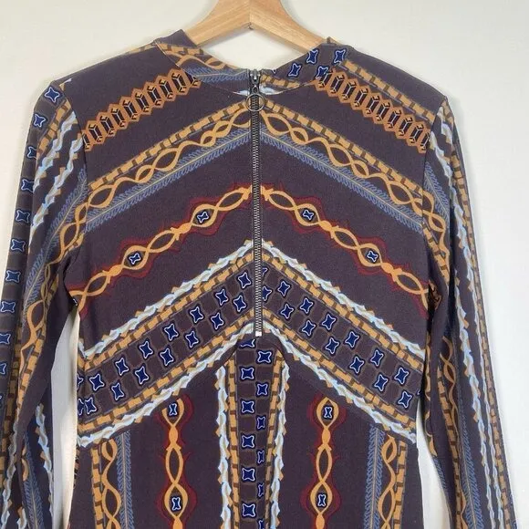 Free People Bloom Geometric Chevron Print Long Sleeve Mock Neck‎ Mini Dress S - Image 6