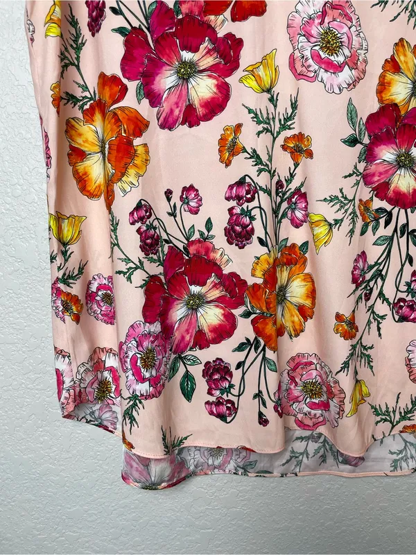Express Pink Floral Lace-Trim V-Neck Cap Sleeve Blouse Size L - Image 4