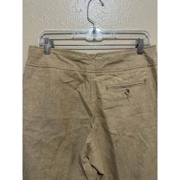 Isaac Mizrahi Womens Linen Blend Trousers Wide Leg Cropped Beige Button Accent‎ Pants Size 8 - Image 8