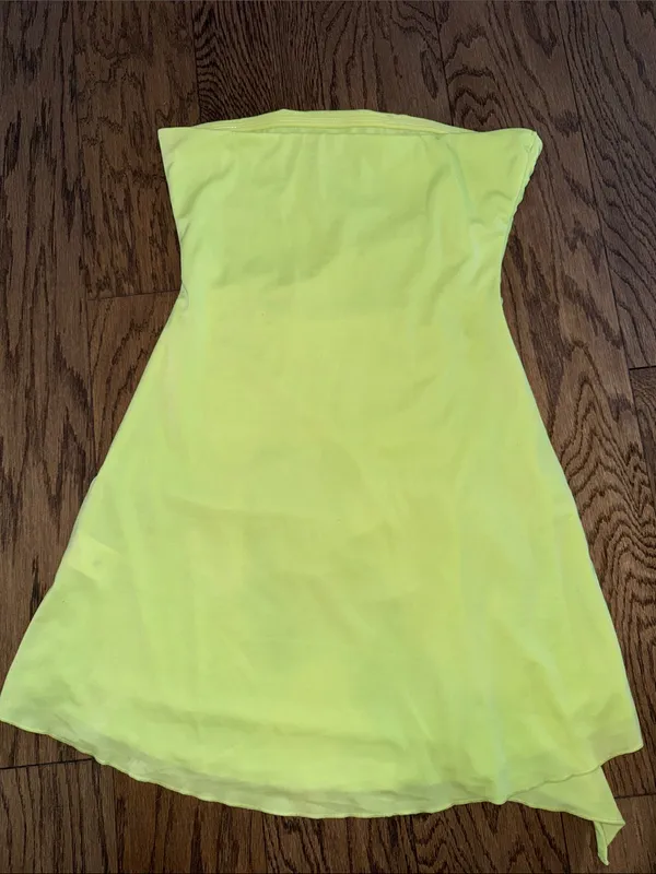 Oh Polly Strapless Ruched Neon Yellow Mini Dress - Image 3