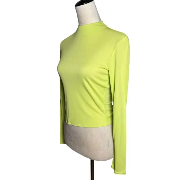FNR Lime Green‎ Long Sleeve Mock Neck Cropped Top M | Y2K Dopamine Made in USA - Image 4