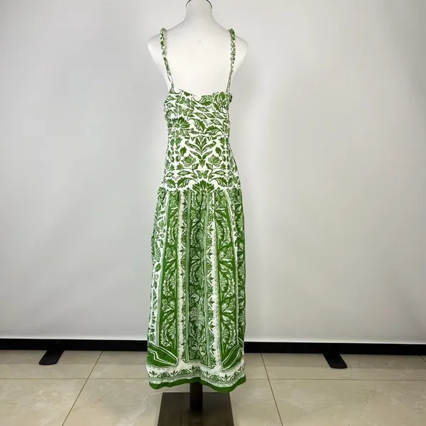NWOT Farm Rio Floral Delicate Tapestry Linen Drop-Waist Midi Dress Size XL Green - Image 12