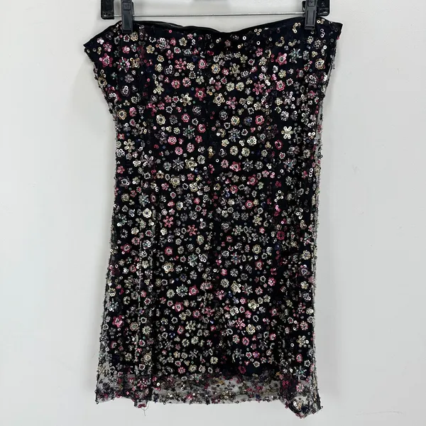 Lulus Cyriana Black Sequin Strapless Mini Dress Party Floral Going Out Large - Image 11