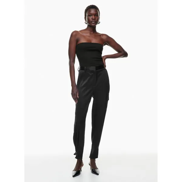 Aritzia Babaton‎ Refined Satin Cargo Pants Size 2 Black Ankle Straps Pockets - Image 10