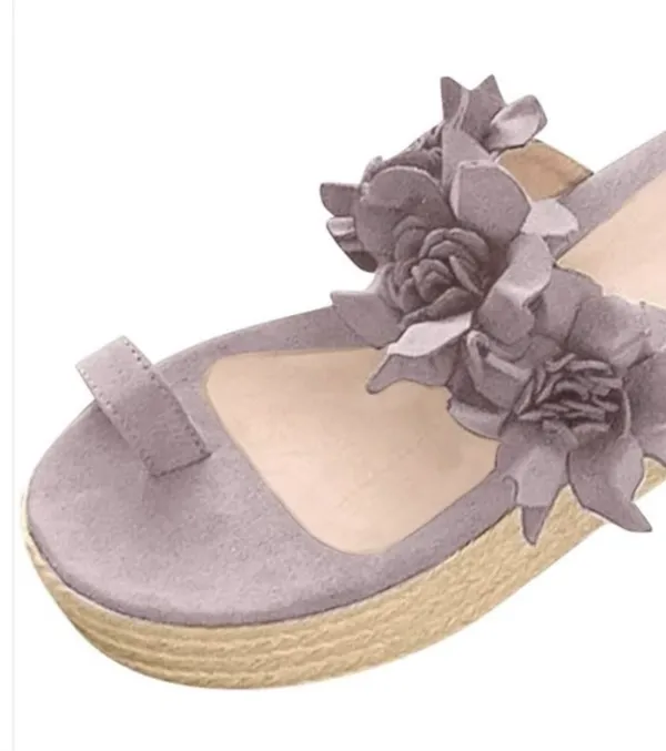 Lilac Lavender Flower Platform Wedge Sandals with Toe Loop Purple Size 7 - Image 4