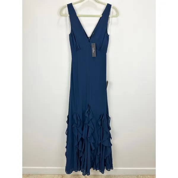 Lulus Alorna Dark Navy Sleeveless Ruffled Maxi Dress Formal Chiffon XS NWT - Image 5