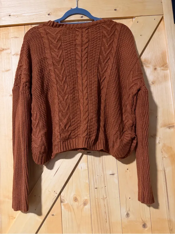 Joseph A. Rust Brown Cable Knit Cropped Sweater Size L - Image 9