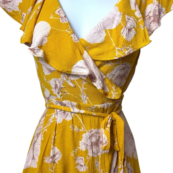 Free People French Quarter Yellow Floral Print Wrap Dress Cottagecore Fairy S - Image 4
