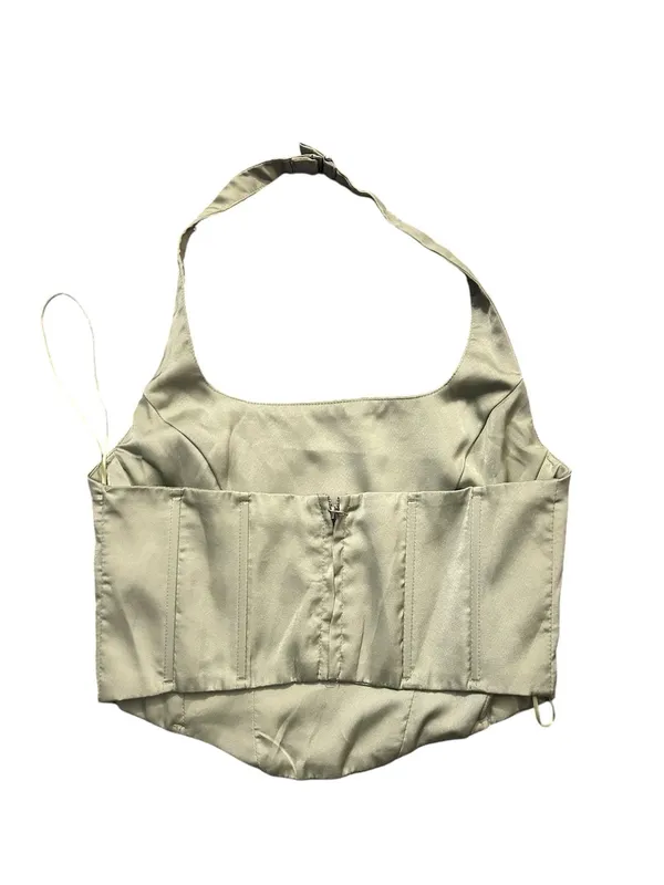 NIA Sage Green Satin Corset Style Halter Crop Top - Image 2
