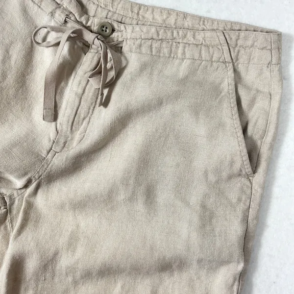 VTG GAP 100% Linen Pants Women's Wide Leg Drawstring Trousers Beige Tan Size 10‎ - Image 4