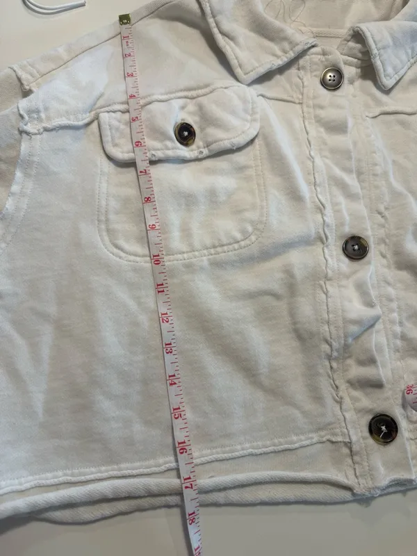 Free People Women's‎ White Collared Long Sleeve Cropped Shirt Jacket Size L - Image 10