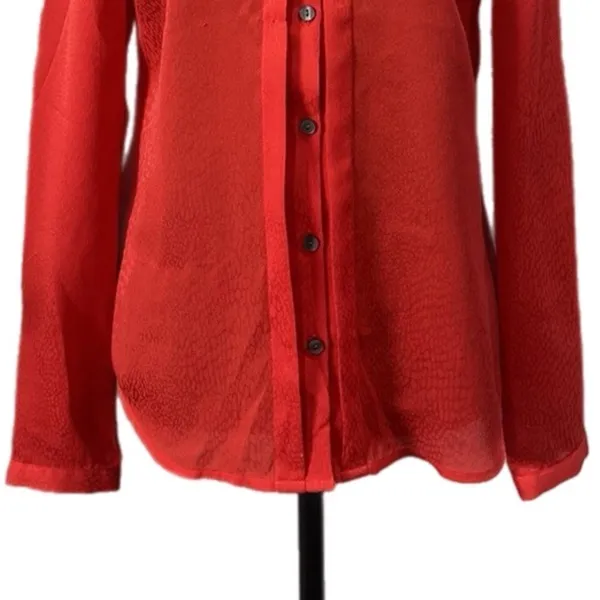 ANN TAYLOR Crimson Red Women’s Blouse Button Up Top Long Sleeve Sz 6 MSRP $98 - Image 11
