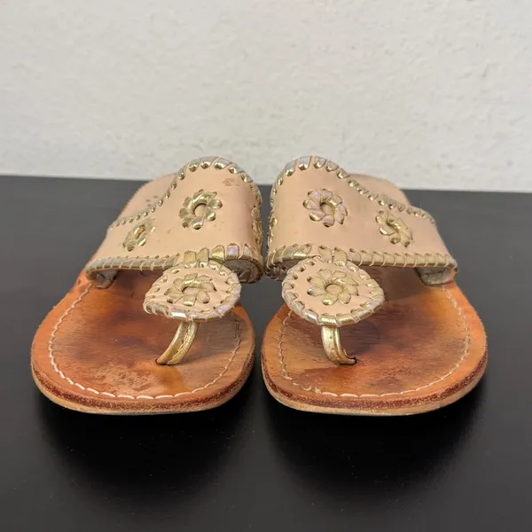 Jack Rogers Flat Sandals Womens 6 Whipstitch Leather Thong preppy Casual - Image 10