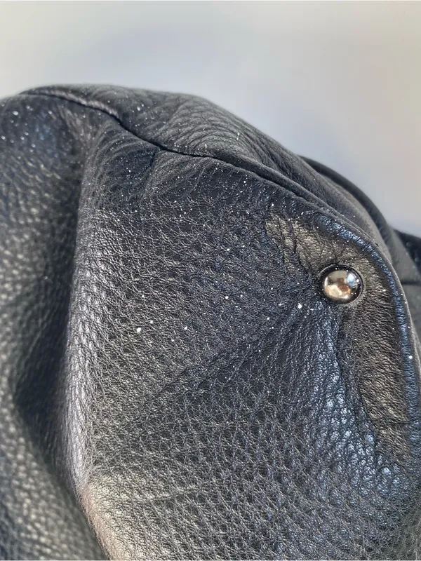 Y2K Kenneth Cole black pebbled leather slouchy hobo studded handle shoulder bag - Image 13