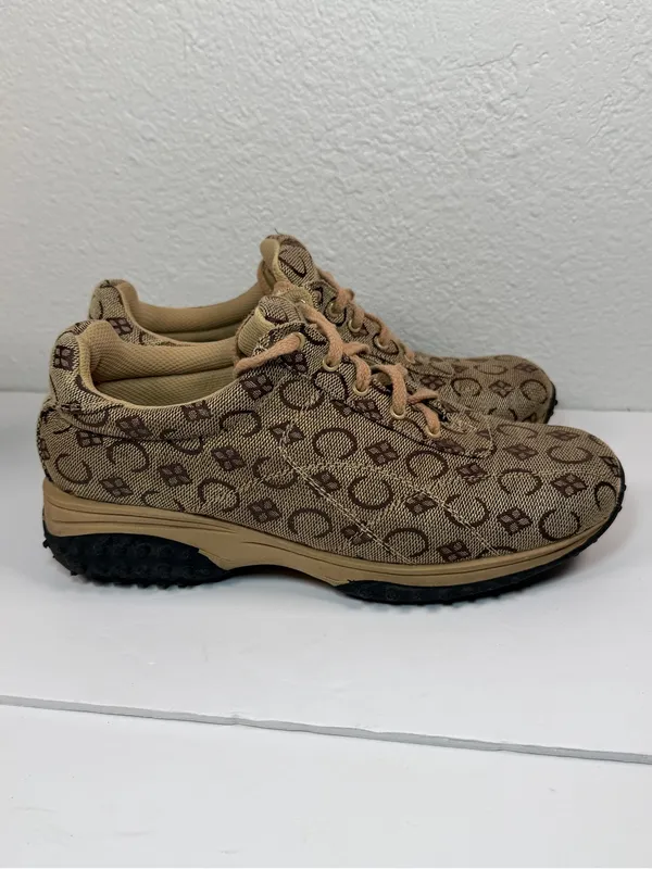 Giovani Studio Sneakers Women Size 9 Beige Brown Monogram Lace Up Casual - Image 4
