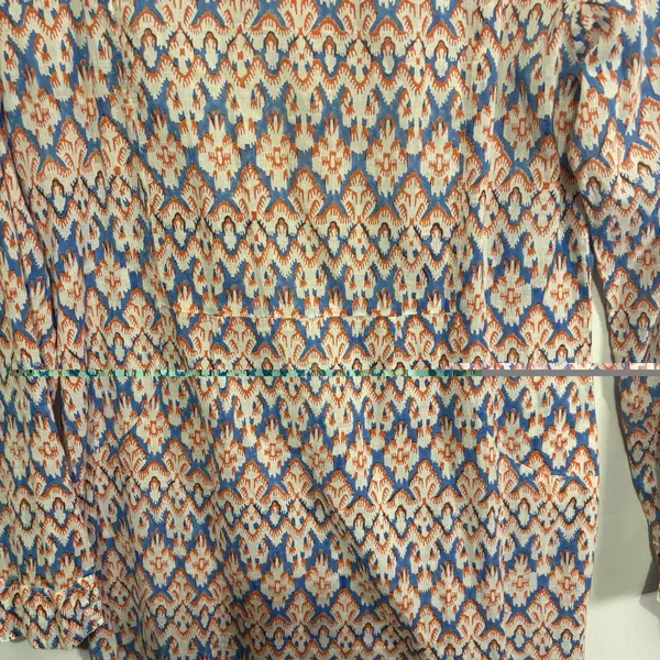 Roller Rabbit Blue Orange Ikat Roll Tab Sleeve Collared Tunic Shirt Dress Size S - Image 10