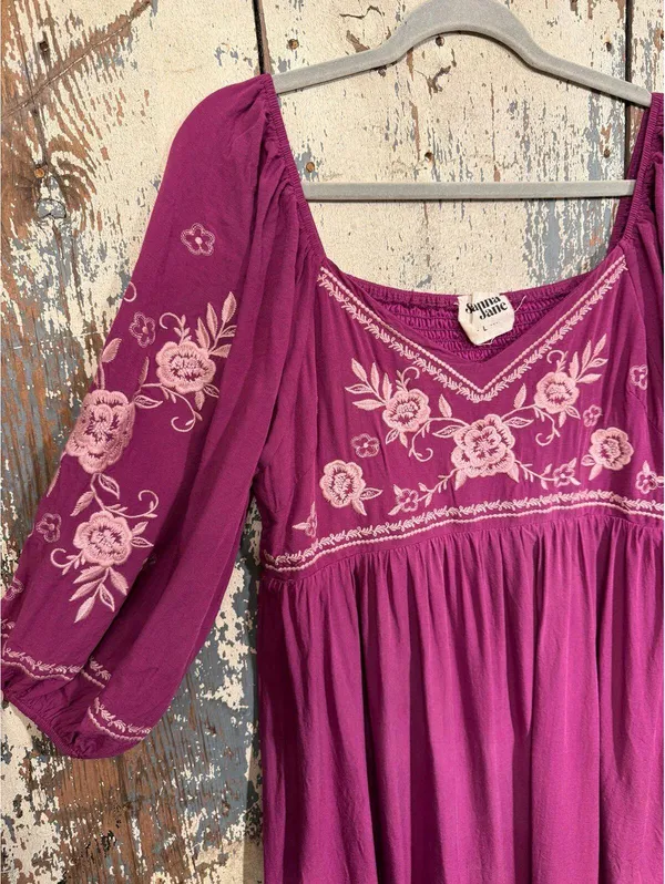 Savanna Jane Embroidered Floral Mini Dress, Purple, size Large - Image 3