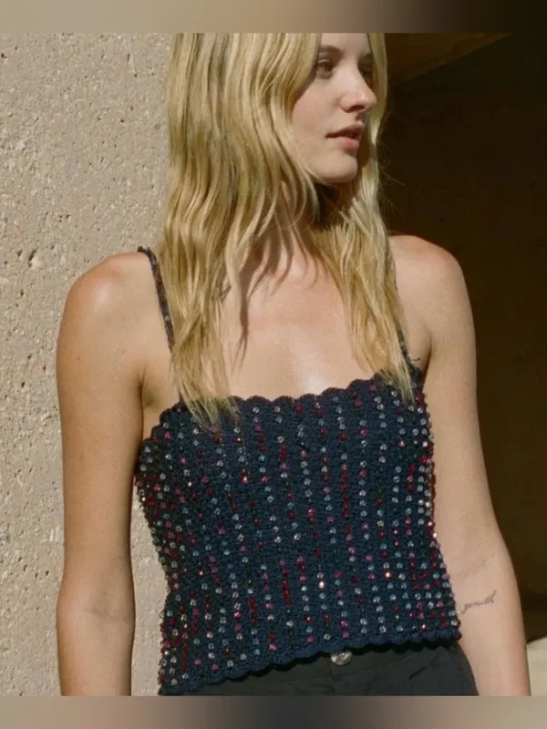 Doen Odina Navy Beaded Knit Crochet Camisole NWT sz XS - Image 4