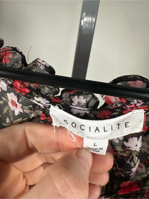 Socialite N180 Black Floral Dress with stretchable waist and Red & White Flowers - Image 3
