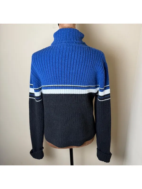 Vintage 90s Y2K Tangents Ribbed Striped Turtleneck Sweater Womens Large Shirt - Image 3
