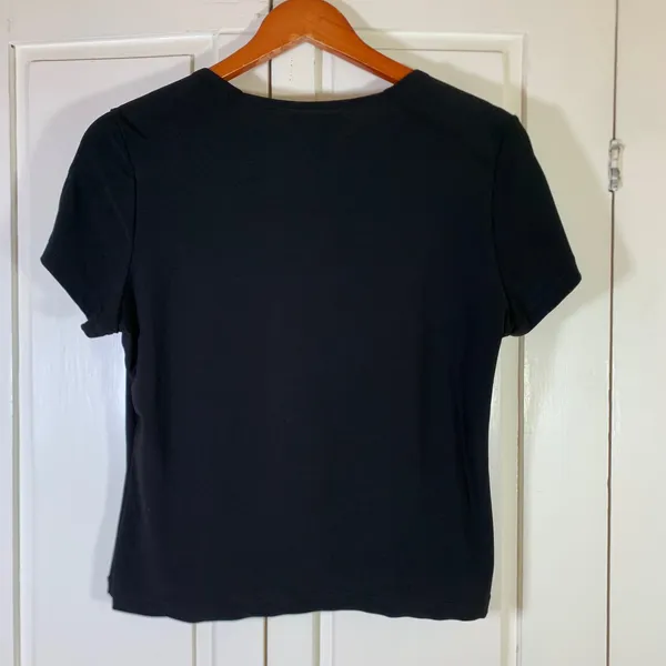 Clara S Womens Black Short Sleeve V-Neck Stretch Knit Blouse Top Size S - Image 5
