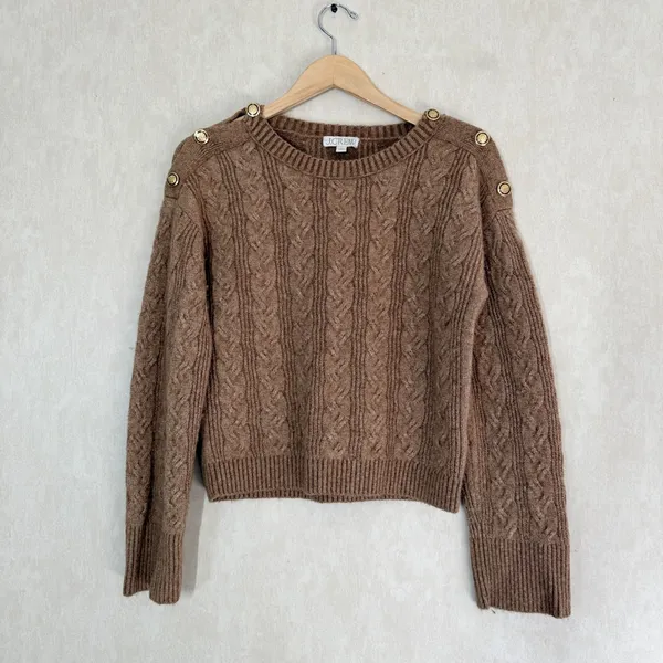 J. Crew Women’s Cable Knit Sweater Wool Alpaca Blend Soft Yarn in Brown S - Image 2