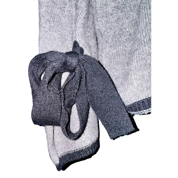 Allison Joy Gray Long Split‎ Tie Bell Sleeve Sweater Women Sz Large Feminine Bow - Image 6